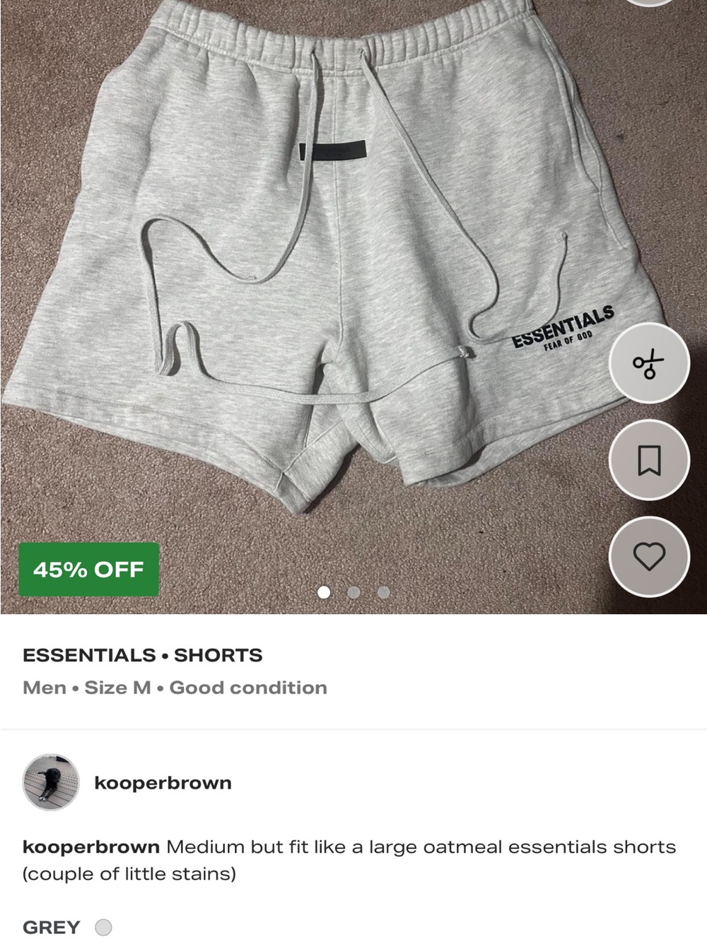 ESSENTIALS men’s Light Heather Grey Drawstring Athletic Shorts